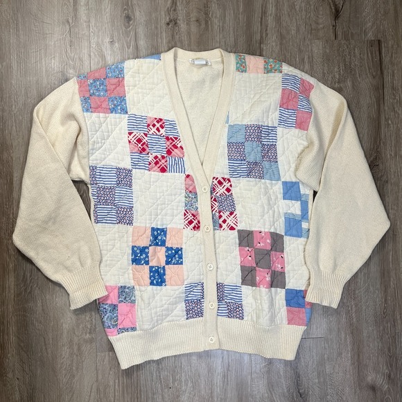 K.A.S. Originals Sweaters - K.A.S. Originals Patchfork Knit Cotton Cardigan Handmade Sweater USA Size S-M